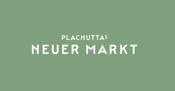 Weißer Text PLACHUTTAS NEUER MARKT auf einfarbig grünem Hintergrund.
