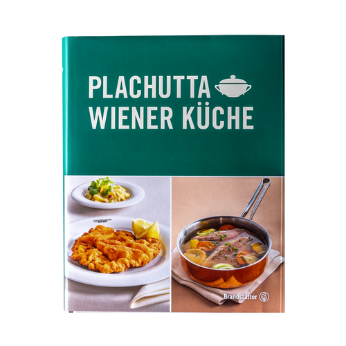 Cover des Plachutta Wiener Küche Kochbuchs mit Fotos von Schnitzel und einem Topf Suppe.